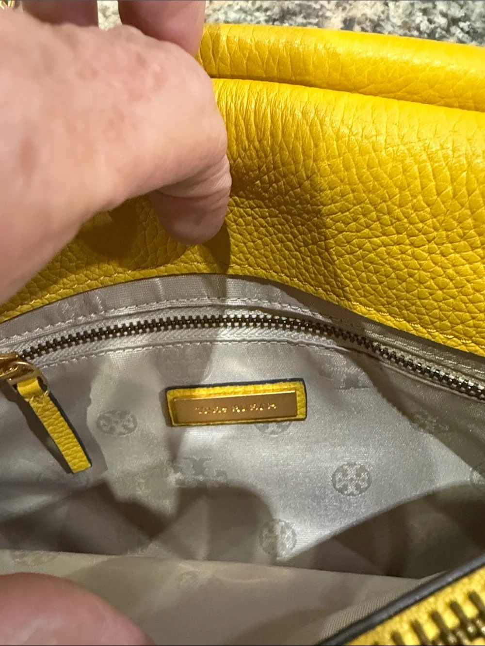 Tory Burch Yellow Pebbled Leather Chain Shoulder Bag with Gold Logo